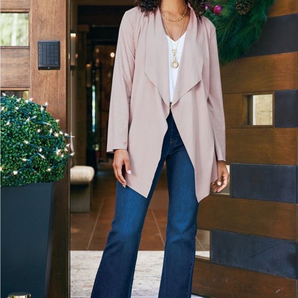 Soft Surroundings Faux Suede Stylish Pink Draped Cardigan